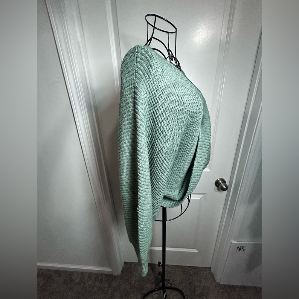 Green Ribbed Knit Crossover Sweater - Picture 2 of 3
